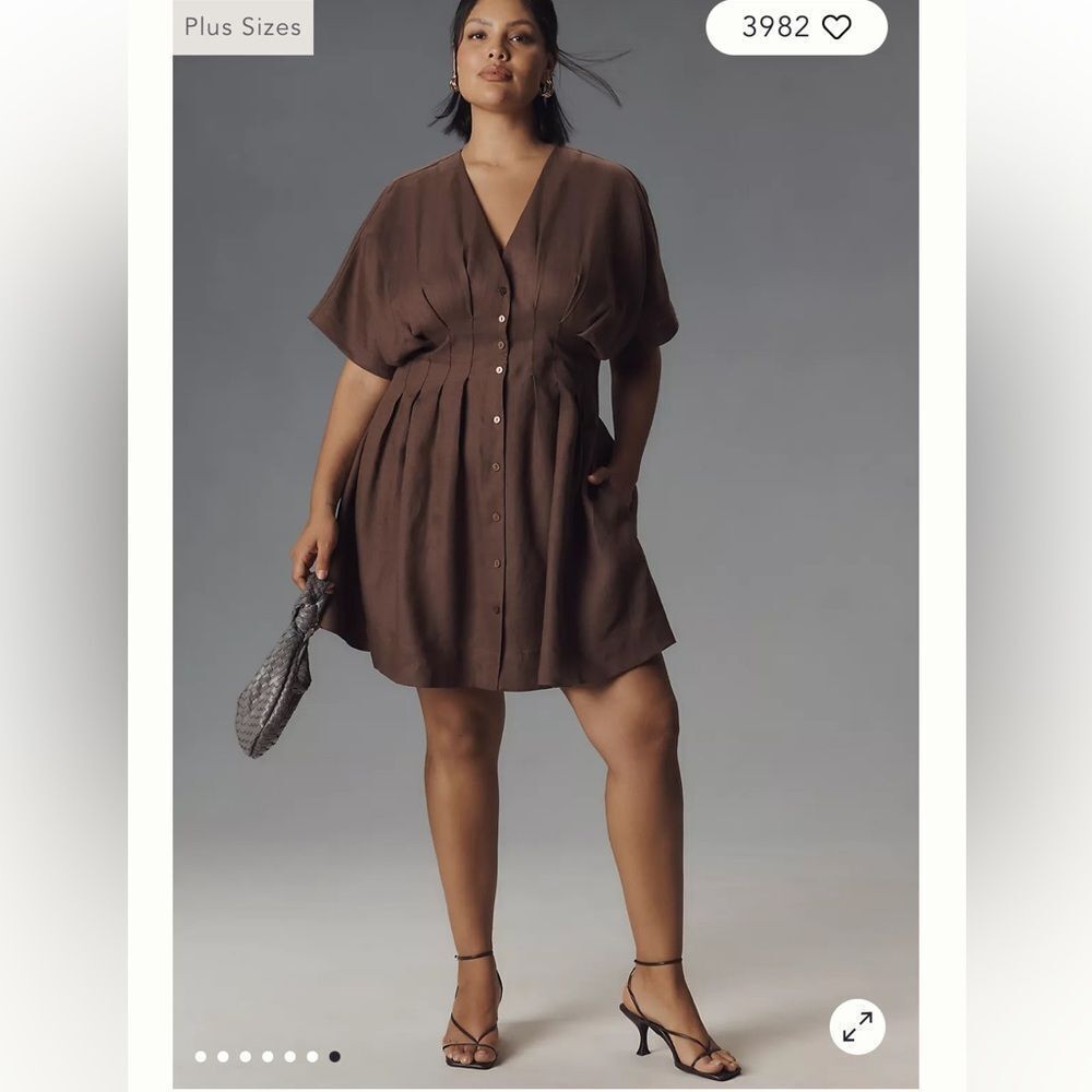Anthropologie The Tobie Linen Pleated Mini Shirt Dress by Exquise